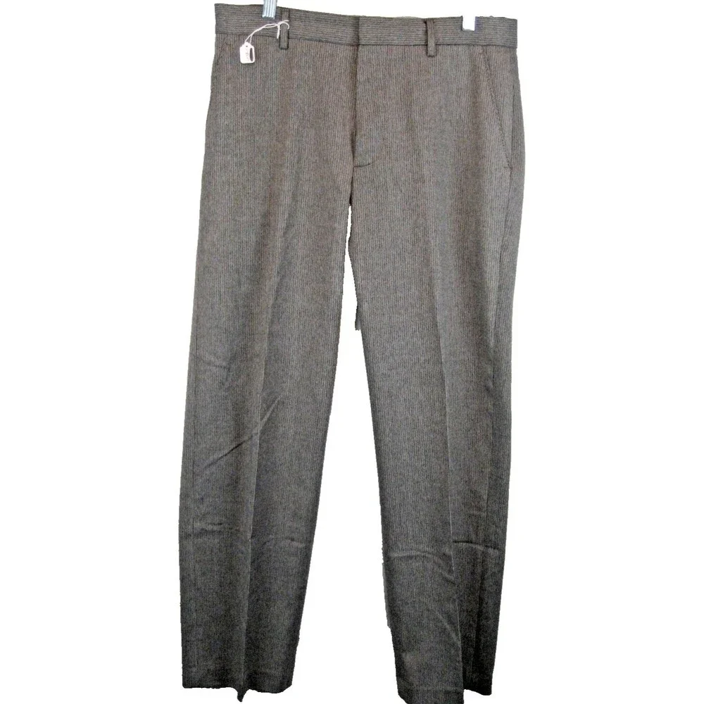 Mens NWOT Banana Republic Gray Stripe Classic Flat Front Casual Pants sz 33x32